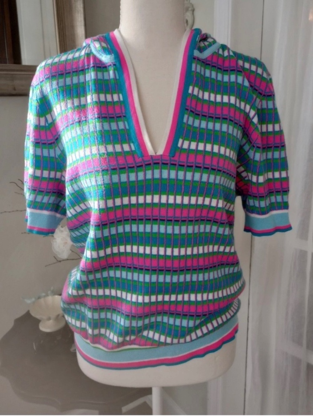 LILLY Pulitzer HOODIE Sweater Knit, AVINGTON Mermaid Stripe, SIZE LARGE EUC